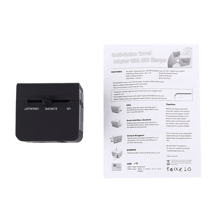 อะแดปเตอร์ชาร์จปลั๊กคู่ USB 5V 2.1A, ปลั๊ก UK / EU / US / AU, 5V 2.1A