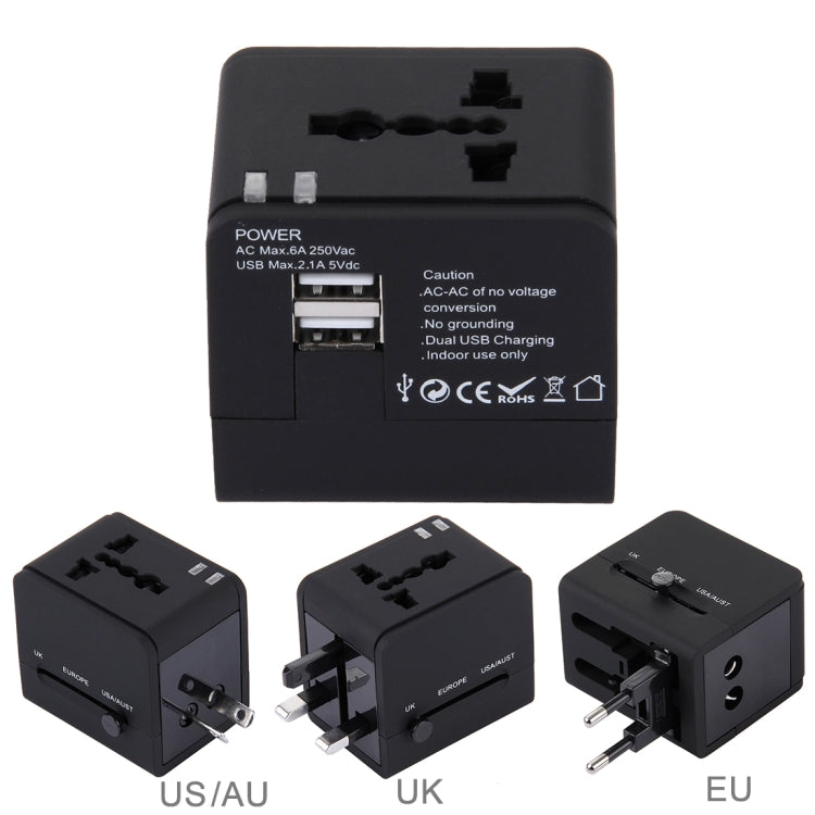 อะแดปเตอร์ชาร์จปลั๊กคู่ USB 5V 2.1A, ปลั๊ก UK / EU / US / AU, 5V 2.1A