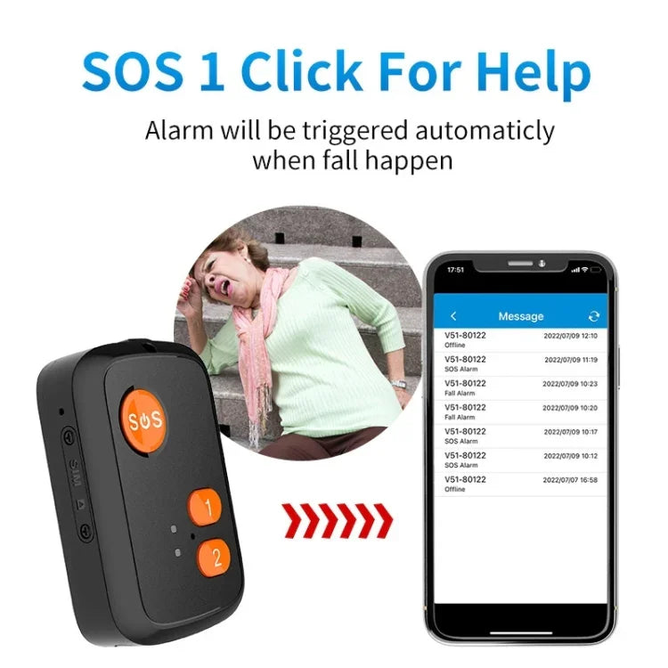 V51 สไตล์ B กันน้ำ IP67 ปุ่ม SOS ผู้สูงอายุ 4G LTE 3G 2G GSM สัญญาณเตือนฉุกเฉิน GPS ติดตามสำหรับอเมริกาเหนือ/อเมริกาใต้, V51 สไตล์ B