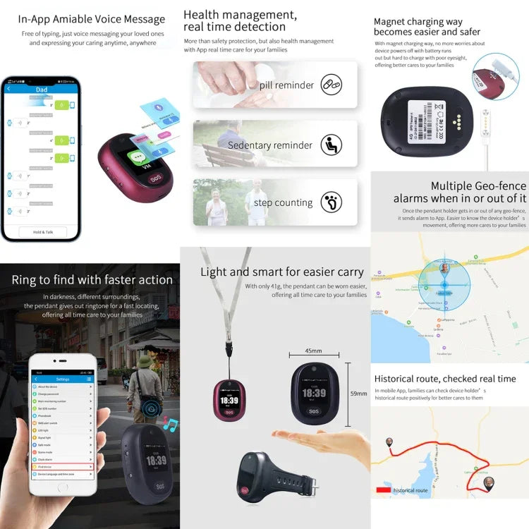 REACHFAR RF-V45-B เครื่องติดตาม GPS อัจฉริยะจอสัมผัสขนาดเล็ก รูปจี้ รองรับ SOS / กล้อง / การจัดการสุขภาพ / 4G LTE สำหรับอเมริกาเหนือ / อเมริกาใต้ / ออสเตรเลีย, RF-V45-B จอสัมผัส