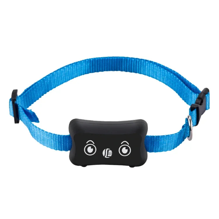 IP67 waterproof GPS tracker with blue strap and black device for real-time tracking of pets and goods.