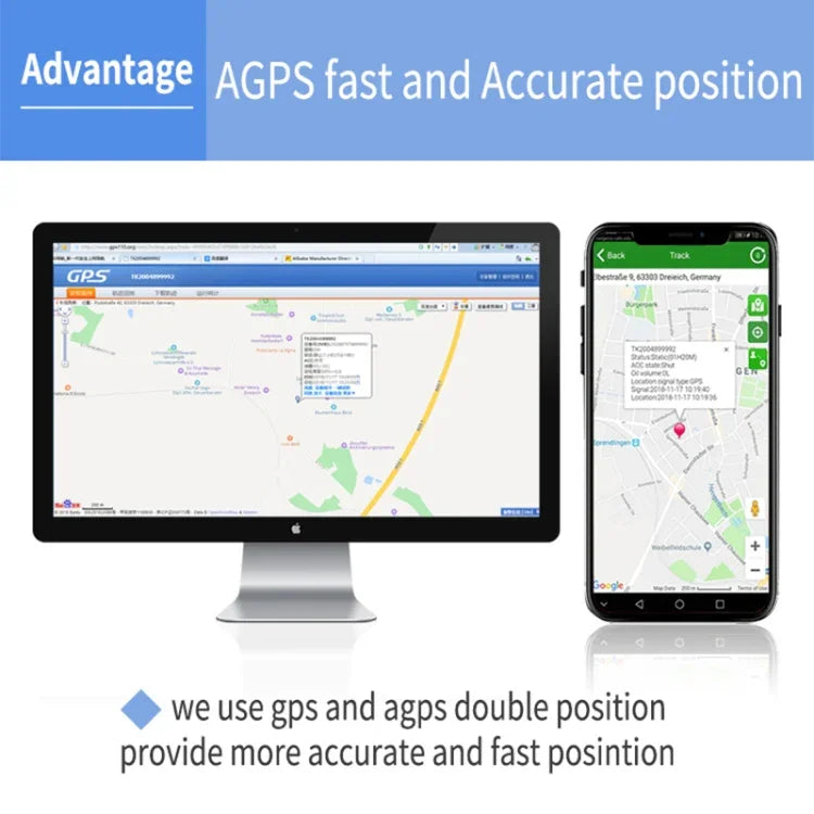 เครื่องติดตามรถยนต์และรถบรรทุก TK202A 2G GSM GPRS GPS รองรับ AGPS ความจุแบตเตอรี่: 6500MA, 2G 6500mAh