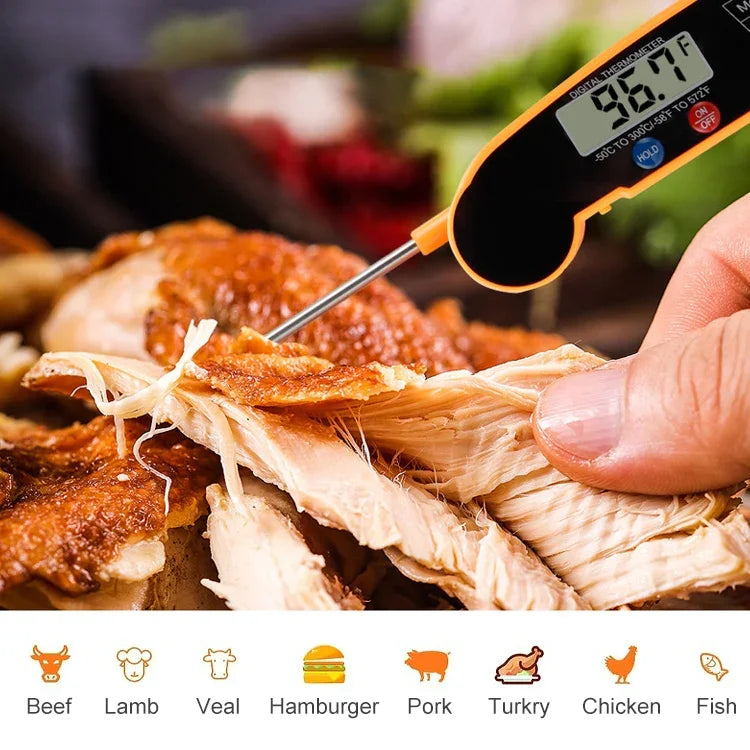 TS-BY52-Y เครื่องวัดอุณหภูมิแบบโพรบสำหรับทำอาหารในครัว BBQ พับได้กันน้ำ (สีเหลือง), TS-BY52-Y