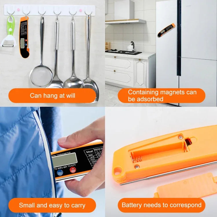 TS-BY52-Y เครื่องวัดอุณหภูมิแบบโพรบสำหรับทำอาหารในครัว BBQ พับได้กันน้ำ (สีเหลือง), TS-BY52-Y
