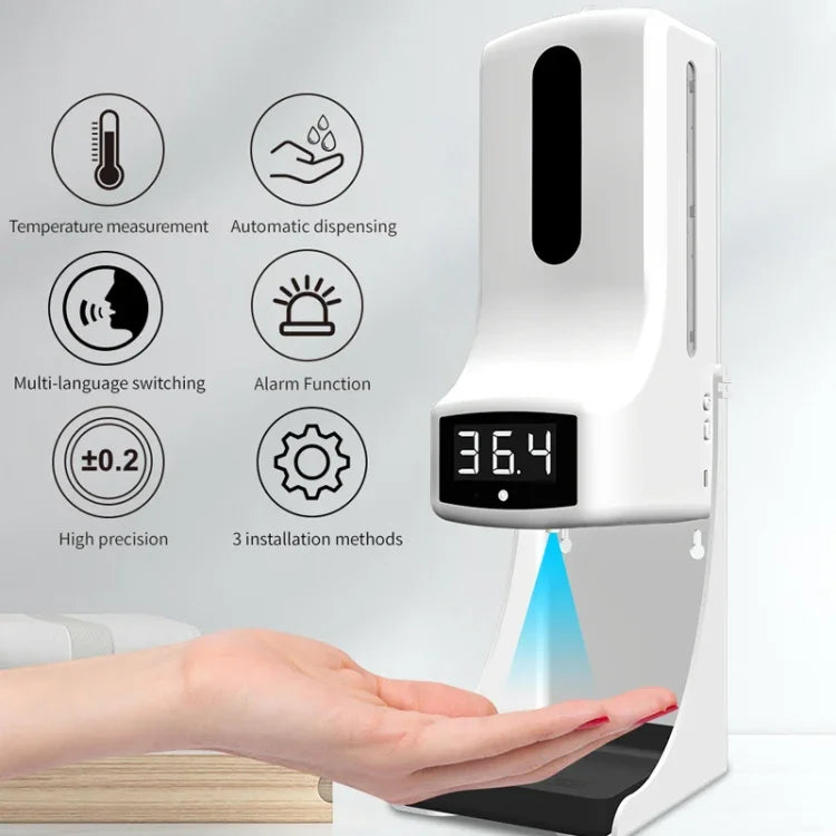 K9 Pro เครื่องวัดอุณหภูมิแบบไม่สัมผัสพร้อมเซ็นเซอร์วัดระยะและแสง + เครื่องจ่ายสบู่เหลวอัตโนมัติแบบไม่สัมผัส 1000 มล. พร้อมฐานติดตั้ง, K9 Pro