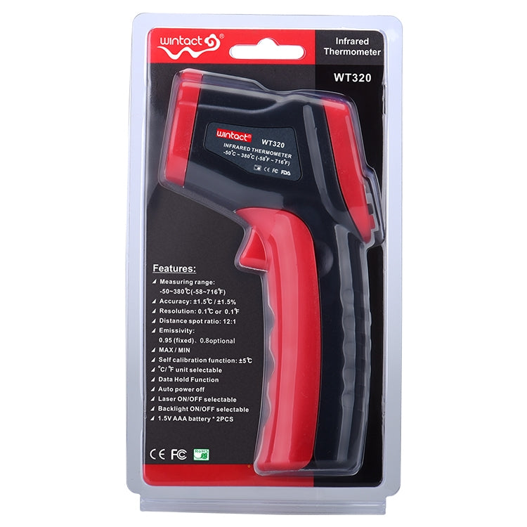 เครื่องวัดอุณหภูมิอินฟราเรดแบบพกพา Wintact WT320 -50 ถึง 380 องศาเซลเซียส สำหรับใช้งานกลางแจ้ง, WT320