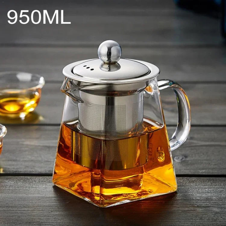 กาน้ำชาแก้วใสทนความร้อนสแตนเลส ความจุ: 950ml ความจุ: 950ml