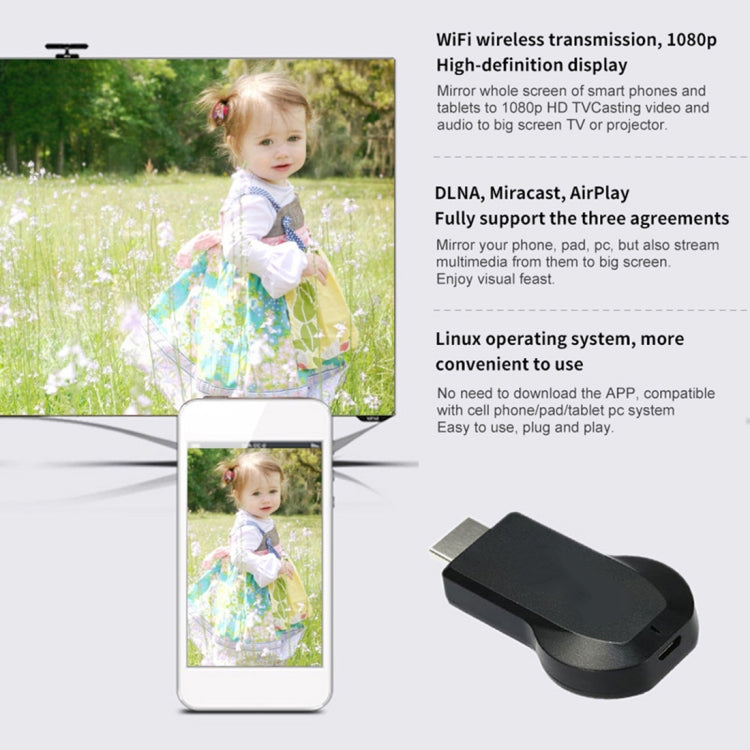 M9 Plus ตัวรับสัญญาณแสดงผลไร้สาย WiFi Dongle Airplay Miracast DLNA 1080P HDMI TV Stick, M9 Plus