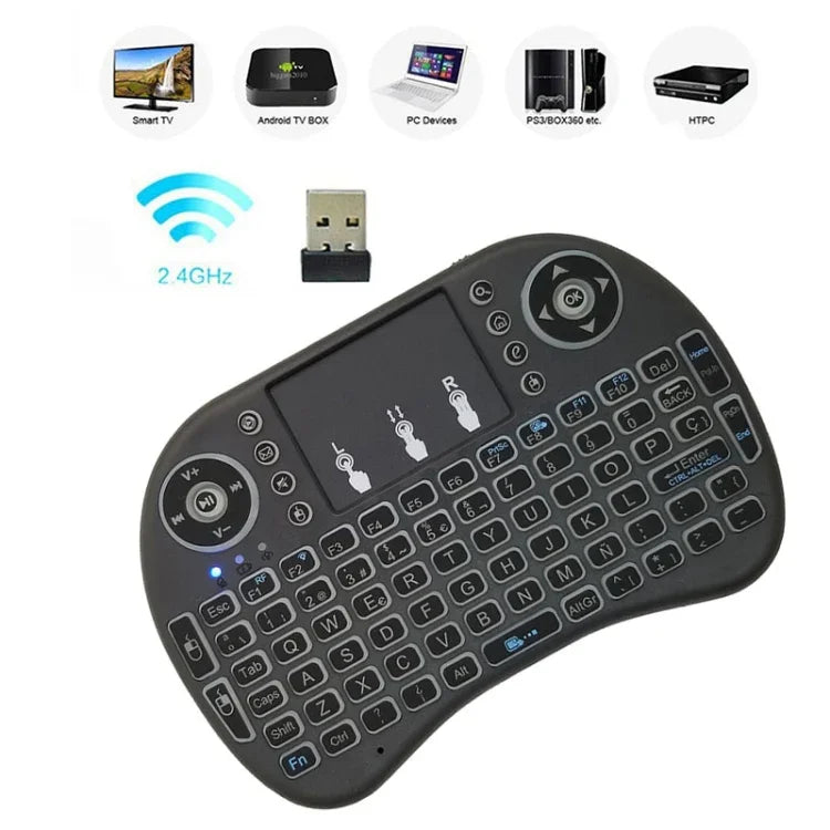 รองรับภาษา: สเปน i8 เมาส์ไร้สายพร้อมคีย์บอร์ดและทัชแพด สำหรับ Android TV Box & สมาร์ททีวี & แท็บเล็ต PC & Xbox360 & PS3 & HTPC/IPTV, สเปน