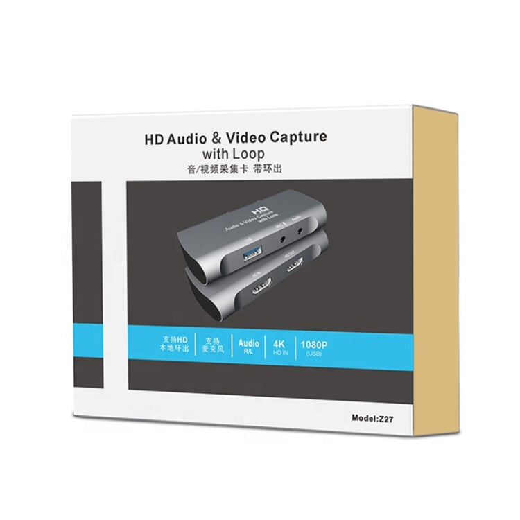 Z27 กล่องจับภาพวิดีโอและเสียง USB 2.0 แบบ HDMI หญิง + ไมโครโฟนเป็น HDMI หญิง, Z27