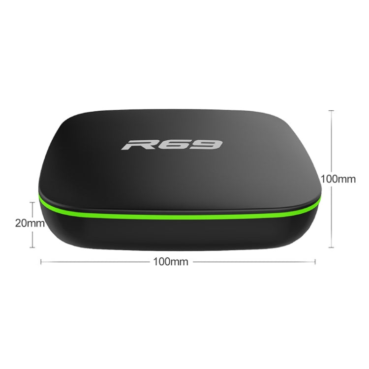 R69 สมาร์ททีวีบ็อกซ์ 1080P HD Android 4.4 เครื่องเล่นมีเดียพร้อมรีโมทคอนโทรล, Quad Core Allwinner H3, RAM: 1GB, ROM: 8GB, WiFi 2.4G, LAN, ปลั๊ก EU, 1GB+8GB