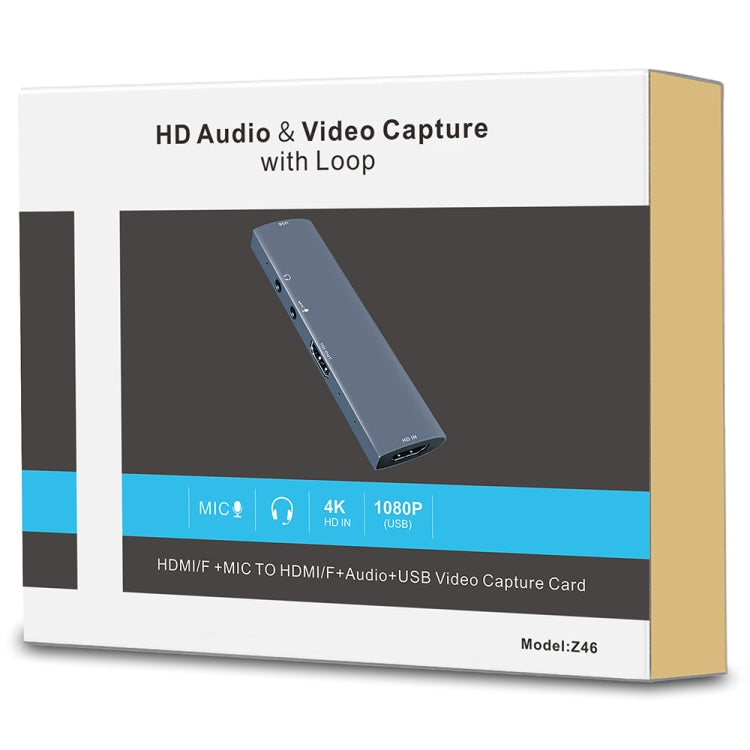 Z46 การ์ดจับภาพวิดีโอ HDMI + ไมโครโฟน + เสียง + USB พร้อมลูป Z46