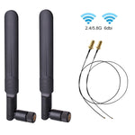เสาอากาศ WiFi RP-SMA ตัวผู้ 2 x 6dBi 2.4GHz 5GHz ดูอัลแบนด์ + สายพิกเทล RP-SMA IPEX MHF4 35CM 2 เส้น สำหรับการ์ด M.2 NGFF WiFi WLAN, เสาอากาศ 6dBi + สาย RP-SMA