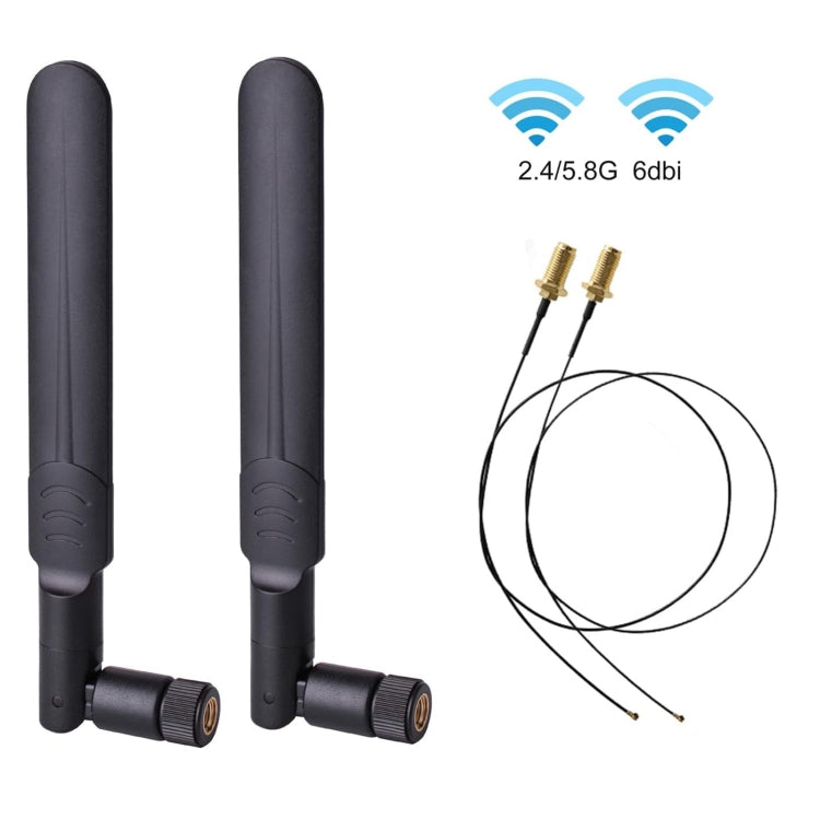 เสาอากาศ WiFi RP-SMA ตัวผู้ 2 x 6dBi 2.4GHz 5GHz ดูอัลแบนด์ + สายพิกเทล RP-SMA IPEX MHF4 35CM 2 เส้น สำหรับการ์ด M.2 NGFF WiFi WLAN, เสาอากาศ 6dBi + สาย RP-SMA