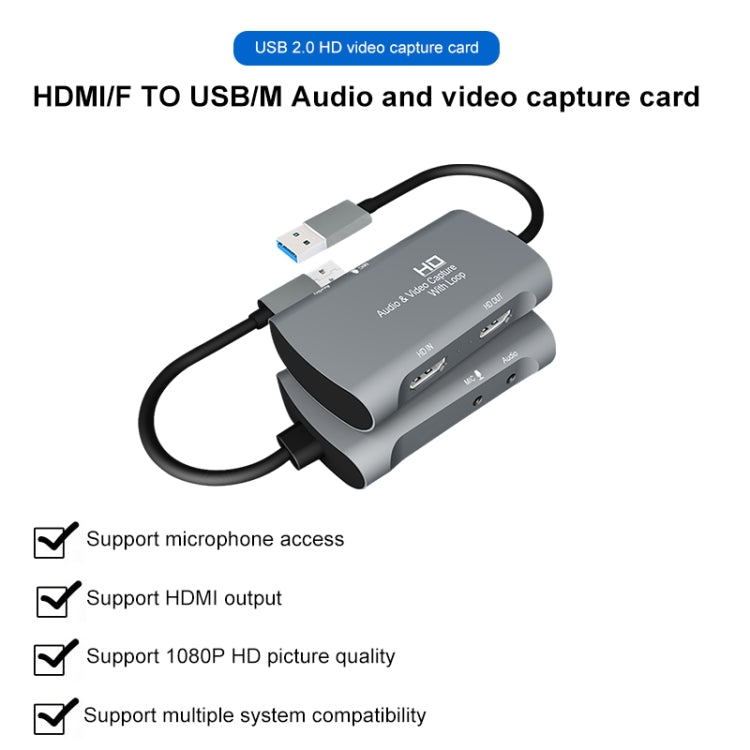 กล่องจับภาพวิดีโอและเสียง Z30 มือหญิง HDMI + ไมโครโฟน เป็น HDMI หญิง + เสียง + USB 2.0, Z30