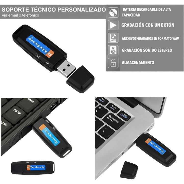 SK001 เครื่องบันทึกเสียง USB แบบพกพาชาร์จได้ ไม่มีหน่วยความจำ