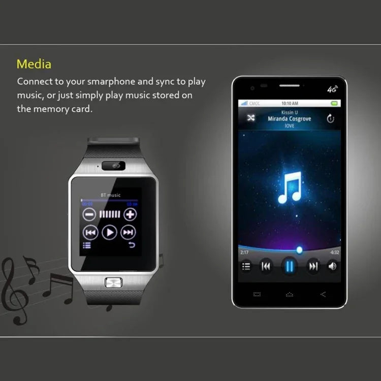 DZ09 สมาร์ทวอทช์โทรศัพท์หน้าจอ 1.56 นิ้ว บลูทูธ 3.0 ระบบ Android 4.1 ขึ้นไป รองรับการโทรบลูทูธ & แจ้งเตือนสายเรียกเข้า & ตรวจวัดการนอนหลับ & เครื่องนับก้าว & แจ้งเตือนนั่งนาน & ปฏิทิน & ข้อความ SMS & เครื่องเล่นเสียงและวิดีโอ & ฟังก์ชันป้องกันการสูญหาย