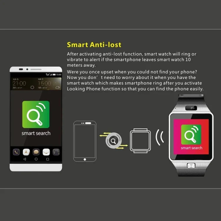 DZ09 สมาร์ทวอทช์โทรศัพท์หน้าจอ 1.56 นิ้ว บลูทูธ 3.0 ระบบ Android 4.1 ขึ้นไป รองรับการโทรบลูทูธ & แจ้งเตือนสายเรียกเข้า & ตรวจวัดการนอนหลับ & เครื่องนับก้าว & แจ้งเตือนนั่งนาน & ปฏิทิน & ข้อความ SMS & เครื่องเล่นเสียงและวิดีโอ & ฟังก์ชันป้องกันการสูญหาย