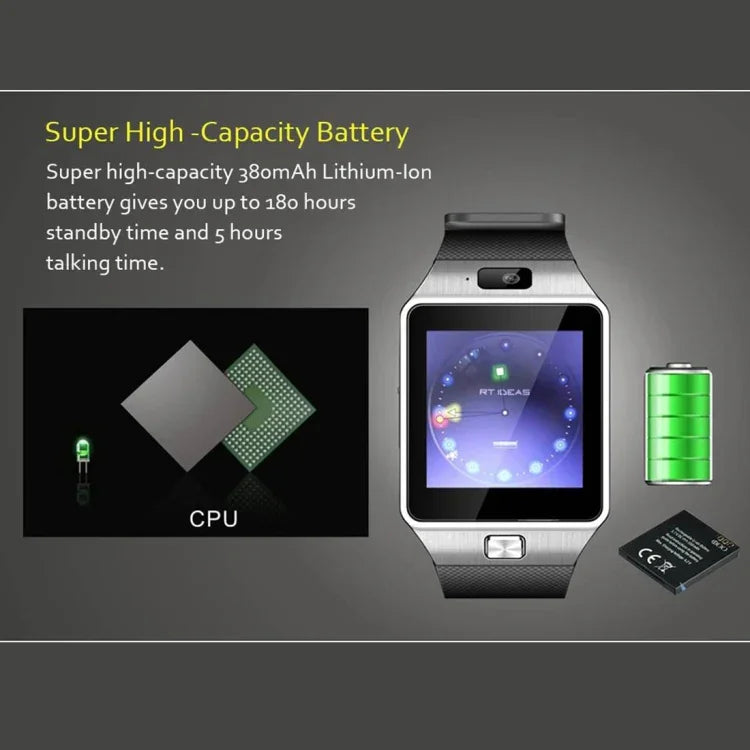 DZ09 สมาร์ทวอทช์โทรศัพท์หน้าจอ 1.56 นิ้ว บลูทูธ 3.0 ระบบ Android 4.1 ขึ้นไป รองรับการโทรบลูทูธ & แจ้งเตือนสายเรียกเข้า & ตรวจวัดการนอนหลับ & เครื่องนับก้าว & แจ้งเตือนนั่งนาน & ปฏิทิน & ข้อความ SMS & เครื่องเล่นเสียงและวิดีโอ & ฟังก์ชันป้องกันการสูญหาย
