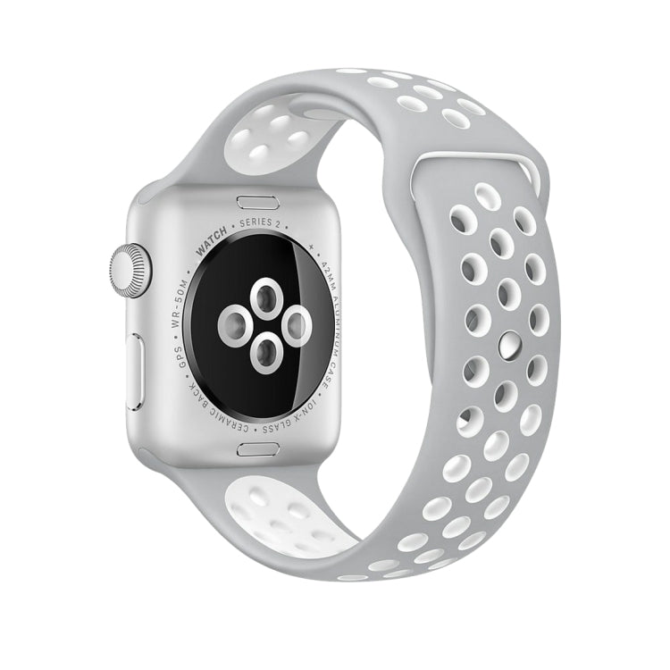 สำหรับสายซิลิโคนแฟชั่นคลาสสิก Apple Watch Series 10 42 มม. / 9&8&7 41 มม. / SE 3&SE 2&6&SE&5&4 40 มม. / 3&2&1 38 มม. (สีเทา-ขาว), WA1230A, WA1230B, WA1230BG, WA1230BH, WA1230BL, WA1230BM, WA1230BR, WA1230BY, WA1230C, WA1230D, WA1230DW