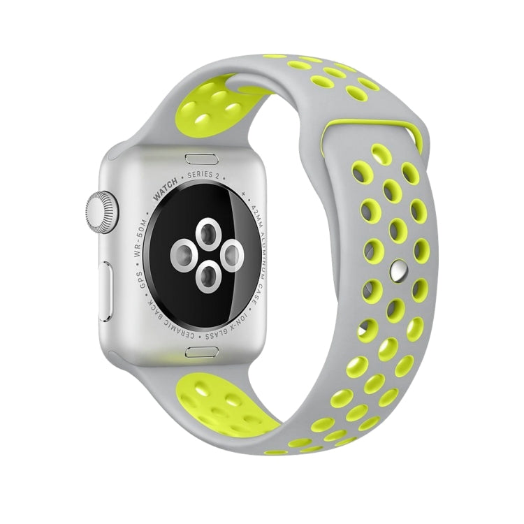 สำหรับสายซิลิโคนแฟชั่นคลาสสิก Apple Watch Series 10 42 มม. / 9&8&7 41 มม. / SE 3&SE 2&6&SE&5&4 40 มม. / 3&2&1 38 มม. (สีเทา-ขาว), WA1230A, WA1230B, WA1230BG, WA1230BH, WA1230BL, WA1230BM, WA1230BR, WA1230BY, WA1230C, WA1230D, WA1230DW
