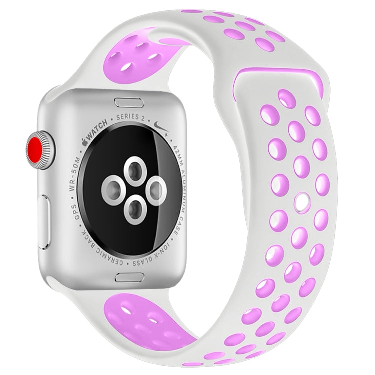 สำหรับสายซิลิโคนแฟชั่นคลาสสิก Apple Watch Series 10 42 มม. / 9&8&7 41 มม. / SE 3&SE 2&6&SE&5&4 40 มม. / 3&2&1 38 มม. (สีเทา-ขาว), WA1230A, WA1230B, WA1230BG, WA1230BH, WA1230BL, WA1230BM, WA1230BR, WA1230BY, WA1230C, WA1230D, WA1230DW