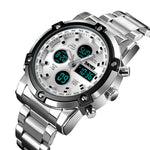 SKMEI 1389 Multifunctional Men Business Digital Watch 30m Waterproof Large Dial Wrist Watch with Stainless Steel Watchband , 1389 Silver, 1389 Black, 1389 Blue