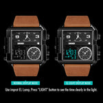 SKMEI 1391 Multifunctional Men Business Digital Watch 30m Waterproof Square Dial Wrist Watch with Leather Watchband