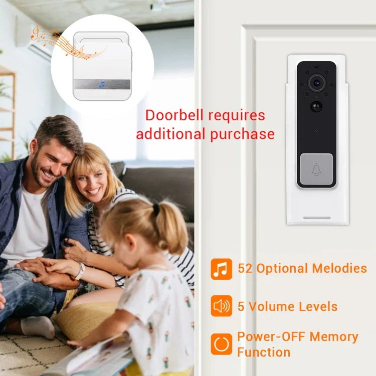 B10 เครื่องรับสัญญาณกริ่งประตู 52 เสียง 110dB ประหยัดพลังงาน เครื่องมือประตูบ้าน ปลั๊ก EU, AC 90-260V, B10 สีขาว ปลั๊ก EU