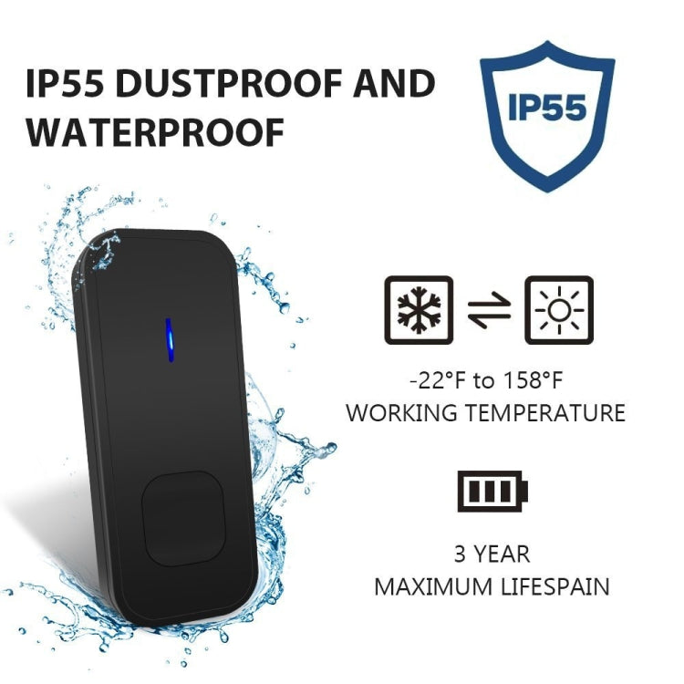 N15K-1T1-B กริ่งประตูไร้สาย IP55 กันน้ำ 110dB ประหยัดพลังงาน WiFi พร้อมไฟกลางคืน, เพลงให้เลือก 53 เพลง, ระยะรับสัญญาณ: 300ม., N15K-1T1-B สีขาว, N15K-1T1-B สีดำ