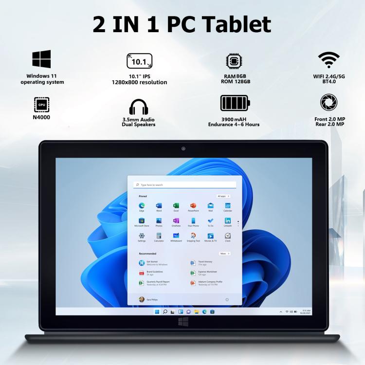 Windows 10, Intel Celeron J3455 Quad Core, รองรับการ์ด TF & HDMI & Bluetooth & Dual WiFi, พร้อมคีย์บอร์ด, N4000 4-Core 8GB+128GB พร้อมคีย์บอร์ด
