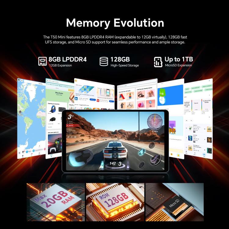 แท็บเล็ต Teclast T50 Mini 4G LTE, 8GB+128GB, 8.7 นิ้ว Android 15 MediaTek Helio G99 Octa Core, รองรับซิมคู่, T50 Mini
