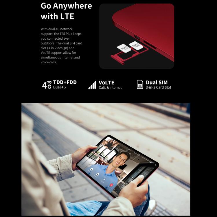 แท็บเล็ต Teclast T65 Plus 4G LTE, 8GB+256GB, 13.4 นิ้ว Android 15 MediaTek Helio G99 Octa Core, รองรับซิมคู่, T65 Plus