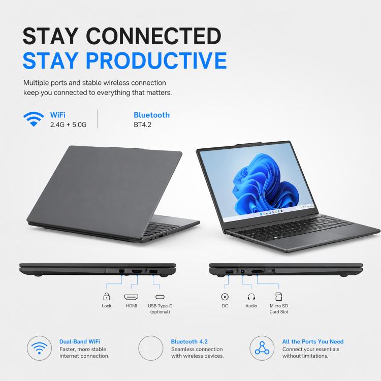 E140C 14 inch Lightweight Laptop, 8GB+256GB, Windows 11 AMD A9-9400 Dual Core, US Plug, AMD A9-9400