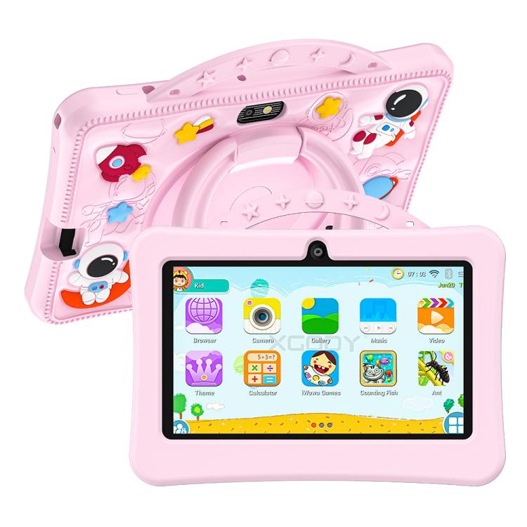 แท็บเล็ตสำหรับเด็ก BDF ขนาด 7 นิ้ว WiFi พร้อมเคสซิลิโคนรูปนักบินอวกาศแบบพกพา, 1GB+16GB, Android 8.1 MTK6735 Quad Core CPU, ปลั๊กสหรัฐอเมริกา, 3GB+32GB