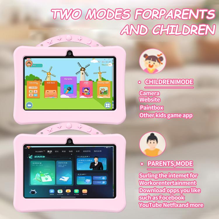 แท็บเล็ตสำหรับเด็ก BDF ขนาด 7 นิ้ว WiFi พร้อมเคสซิลิโคนรูปนักบินอวกาศแบบพกพา, 1GB+16GB, Android 8.1 MTK6735 Quad Core CPU, ปลั๊กสหรัฐอเมริกา, 3GB+32GB