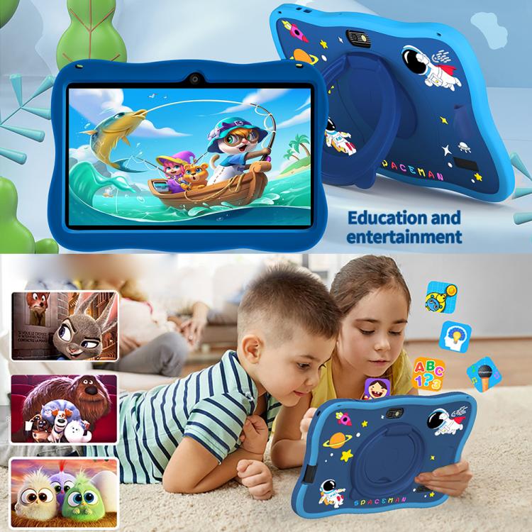 แท็บเล็ตสำหรับเด็ก BDF ขนาด 7 นิ้ว WiFi พร้อมเคสซิลิโคนรูปนักบินอวกาศ, 2GB+32GB, Android 8.1 MTK6735 Quad Core CPU, ปลั๊กสหรัฐอเมริกา, 4GB+64GB