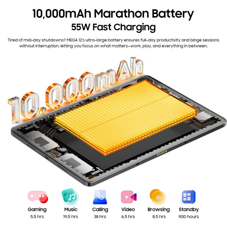 แท็บเล็ตพีซี Blackview MEGA 12, 12GB+256GB, 12.2 นิ้ว Android 16 MediaTek Dimensity 7200 Octa Core, เครือข่าย 5G, เวอร์ชันทั่วโลกพร้อม Google Play