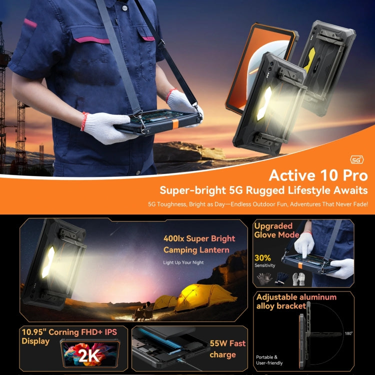 แท็บเล็ตกันกระแทก Blackview Active 8 Pro 5G, 12GB+256GB, 10.95 นิ้ว Android 14 Dimensity 7300 Octa Core, เวอร์ชันทั่วโลกพร้อม Google Play, 12GB+256GB