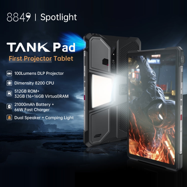 แท็บเล็ตและโปรเจคเตอร์กันกระแทก Unihertz 8849 Tank Pad, 16GB+512GB, 10.95 นิ้ว Android 14 Dimensity 8200 Octa Core 5G Network, ปลั๊ก EU, Tank Pad 5G Network