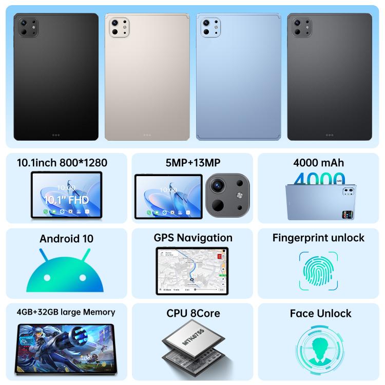 Pro 13 10.1 inch 4G LTE Tablet PC, 4GB+32GB, Android 10 MTK6755 Octa Core, US Plug, US Plug