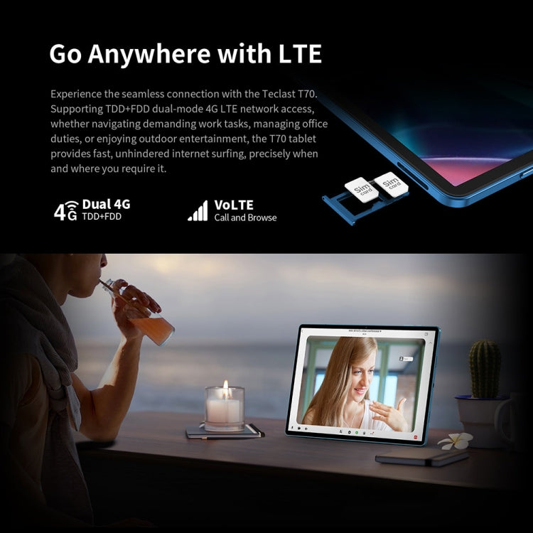 Teclast T70 แท็บเล็ต 4G LTE, 8GB+256GB, 14 นิ้ว Android 14 MediaTek Helio G99 Octa Core, รองรับซิมคู่, T70