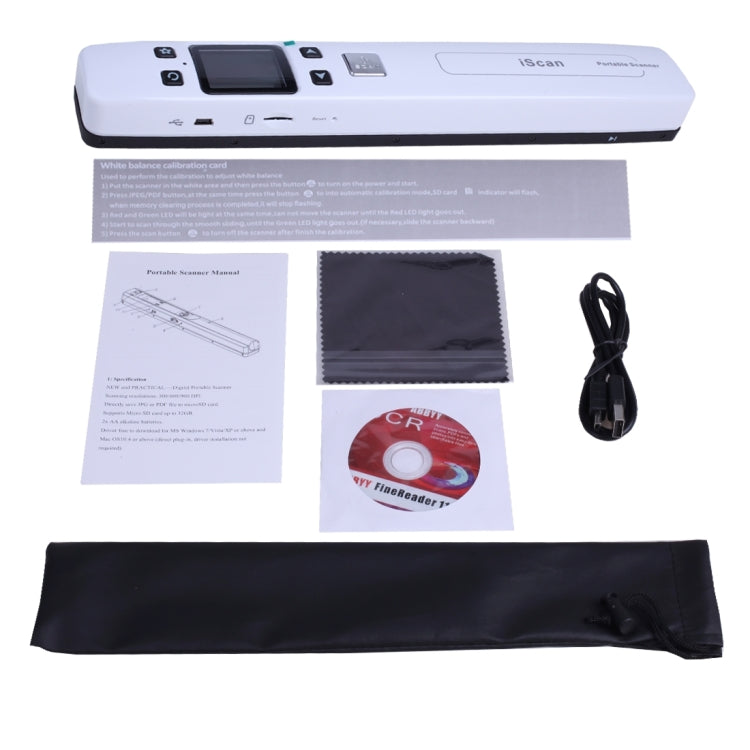 เครื่องสแกนเอกสารมือถือแบบลูกกลิ้งคู่ iScan02 พร้อมจอแสดงผล LED รองรับ 1050DPI / 600DPI / 300DPI / PDF / JPG / TF, iScan02 สีขาว, iScan02 สีดำ