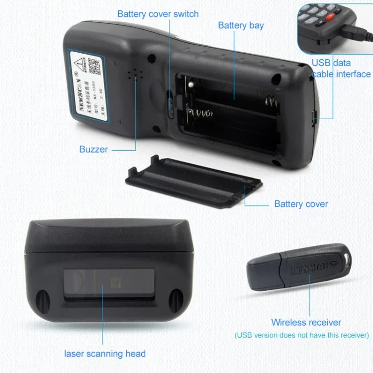 เครื่องสแกนบาร์โค้ดเลเซอร์แบบเส้นเดียว NEWSCAN NS3309 USB + ไร้สาย, NS3309L