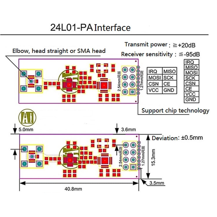 โมดูลไร้สาย LDTR-WG0234 NRF24L01+PA+LNA ระยะไกล 1100 เมตร พร้อมเสาอากาศ