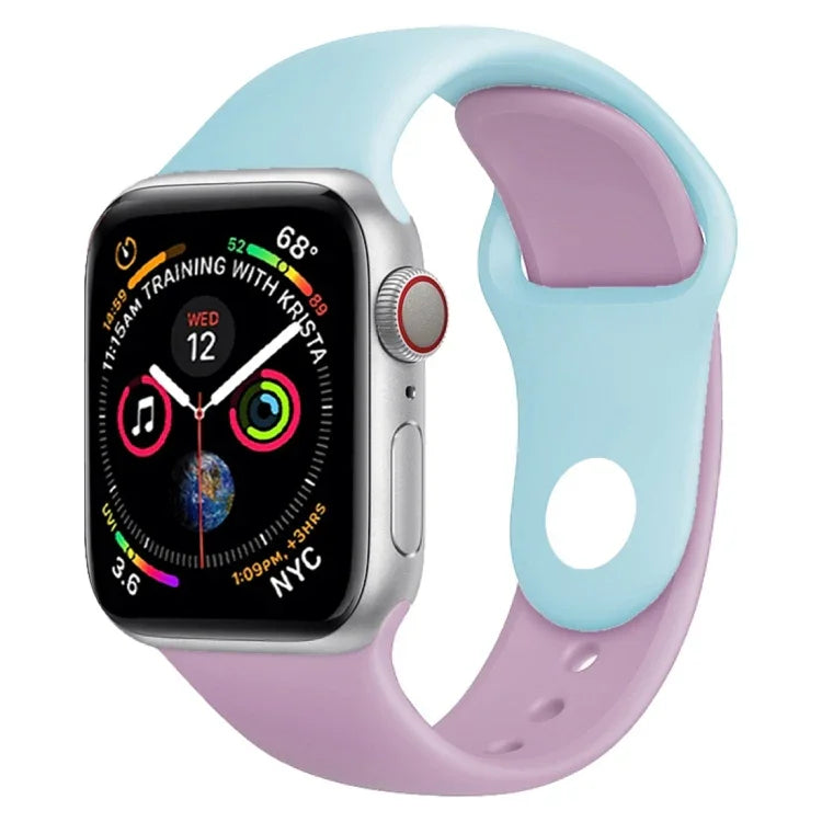 สายรัดนาฬิกาซิลิโคนสองสีสำหรับ Apple Watch Series 3 & 2 & 1 ขนาด 42 มม. (ฟ้าอ่อน+ชมพูอ่อน)