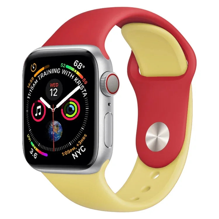 สายรัดนาฬิกาซิลิโคนสองสี สำหรับ Apple Watch Series 3 & 2 & 1 38 มม. (ขาว+แดง)