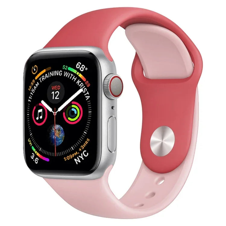 สายรัดนาฬิกาซิลิโคนสองสี สำหรับ Apple Watch Series 3 & 2 & 1 38 มม. (ขาว+แดง)