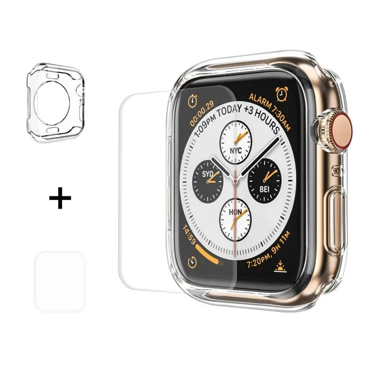 ENKAY Hat-Prince เคส TPU ครึ่งหุ้ม 2 in 1 + ฟิล์ม PET โค้งเต็มจอ 3D สำหรับ Apple Watch Series 6 / 5 / 4 / SE 3 / SE 2 / SE 1 44 มม., F Apple Watch Series 6 / 5 / 4 / SE 3 / SE 2 / SE 1 44 มม.