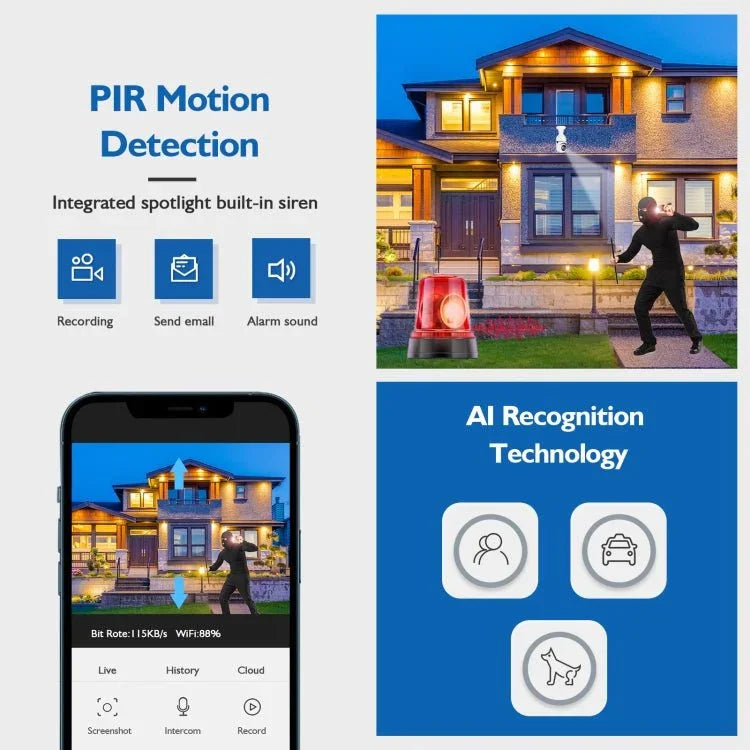 DP17 2.0 Million Pixels Dual Light Source Smart Dual - band WiFi 1080P HD Outdoor Network Light Bulb Camera, Support Infrared Night Vision & Two - way Audio & Motion Detection & TF Card - Trustpick
